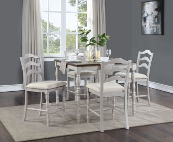 Bettina Beige Fabric 5PC TABLE SET, Antique White, Oak Finish