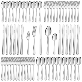 Mirror Polish Silverware Set for 12, 60 Pieces Stainless Steel Flatware Set