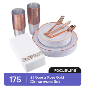 Rose Gold Plastic Disposable Dinnerware Set