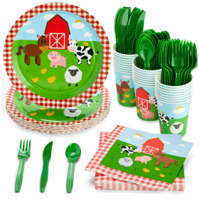 144-Piece Barnyard Birthday Party Supplies Set, Farm Animal Party Decorations