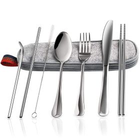 8Pcs Travel Silverware Set with Portable Utensils