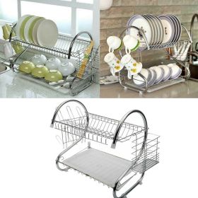 2 Tier Stainless Steel Dish Drying Rack Cutlery Holder Shelf