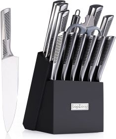 LapEasy 15 Piece Knife Sets with Block, Steel Hollow Handle Cutlery with Manual Sharpener