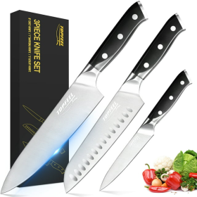 TOPFEEL 3-piece Stainless Steel Chef Knife,Santoku Knife & Utility Knife with Gift Box for Home