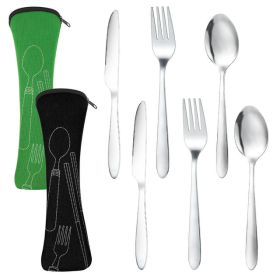 2 Pack Portable Travel Flatware Cutlery Set with Portable Pouch