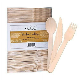 Biodegradable Disposable Wooden Cutlery Utensils – (Pack of 220) Wooden Utensils for Eating 100 Forks 60 Knives 60 Spoons 5.5-inch Set Eco-Friendly Co