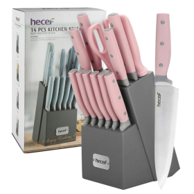 14Pcs High Carbon Stainless Steel Cutlery Knife Set with Sharpener