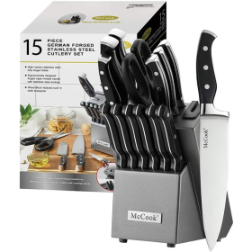 McCook 15-Piece Kitchen Stainless Steel Knives Set with Built-in Sharpener