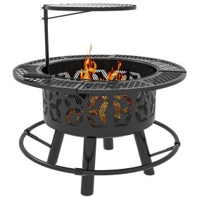 33" Portable Wood Burning Firepit with Adjustable Cooking Grate