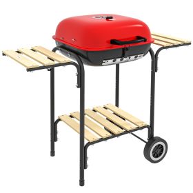 Outsunny 17" Portable Charcoal Grill with Wheels 2 Side Tables and Bottom Shelf