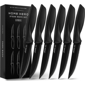 Black 6 Pcs Serrated Kitchen Steak Knives Set