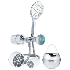 2-in-1 Combo Shower Filter and Bath Ball Bundle (Color: Black)