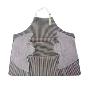 1pc Striped Linen Aprons, With 2 Pockets (Color: Coffee)