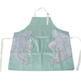 1pc Striped Linen Aprons, With 2 Pockets (Color: Blue)