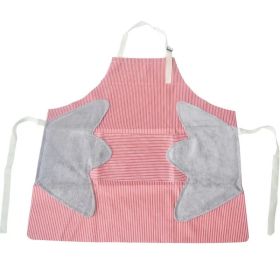 1pc Striped Linen Aprons, With 2 Pockets (Color: Red)