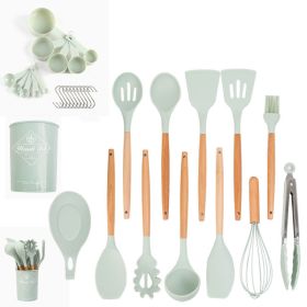 33pcs Wooden Handle Silicone Kitchen Utensils Set (Color: Light Green)