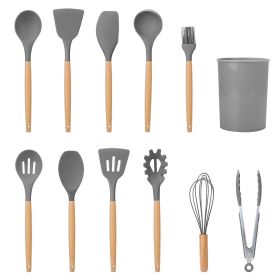 11Pcs Silicone Cooking Utensil Set (Color: Grey)