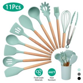 11Pcs Silicone Cooking Utensil Set (Color: LightGreen)