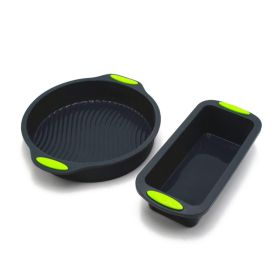 Silicone Baking Pan Loaf Bread Pan and Round Cake Pan (Color: Black)