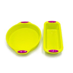 Silicone Baking Pan Loaf Bread Pan and Round Cake Pan (Color: Green)