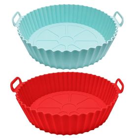 Air Fryer Silicone Pot Basket (Color: Dark Red + Light Blue)